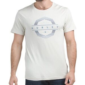 Hurley Men's Cream and Blue Striped Logo Tee
